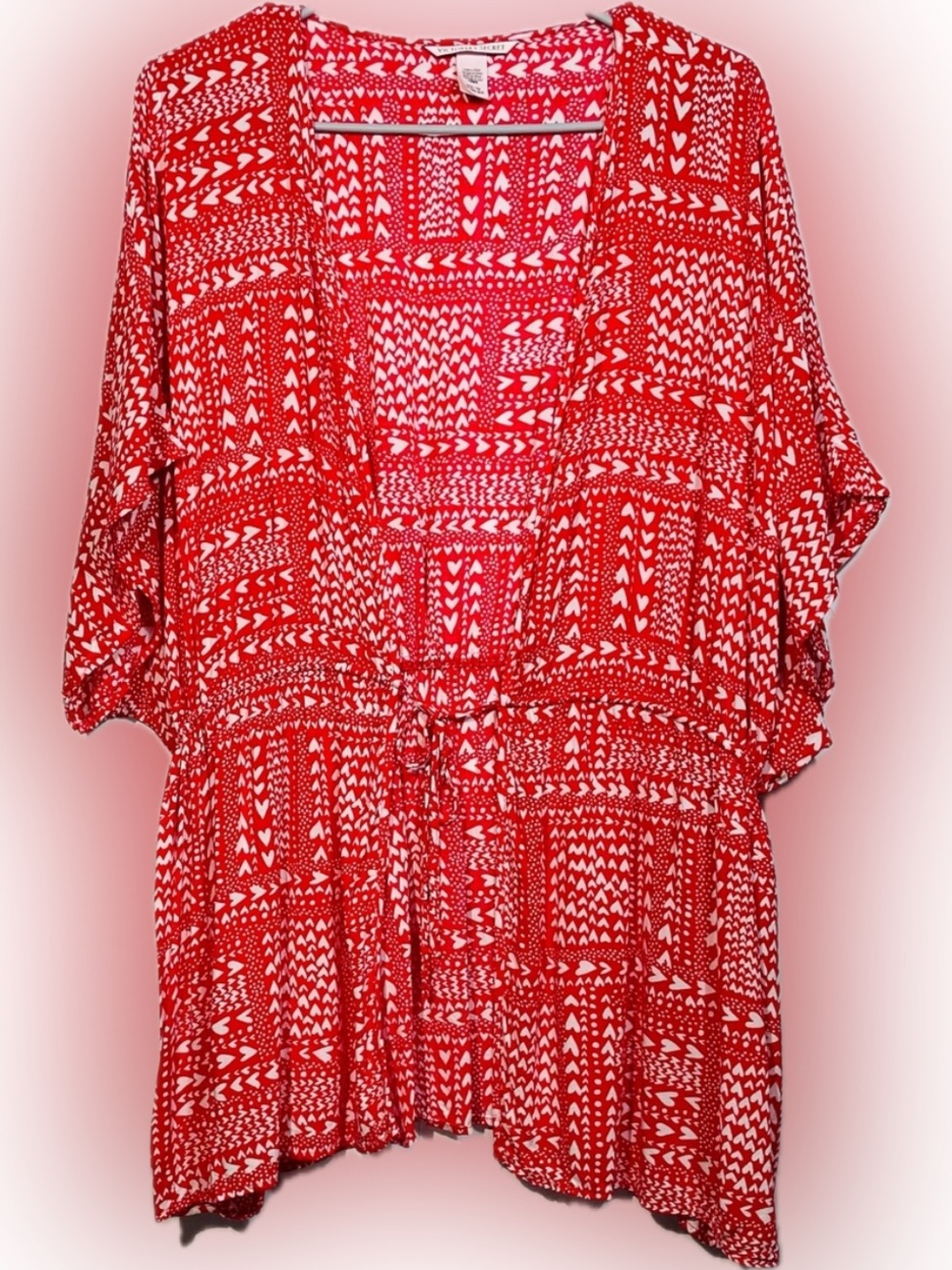 Victoria's Secret One Size Silky Soft Red & White Heart Kimono Tunic GUC